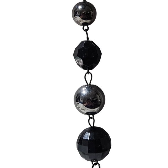Elegant Black Silver Multi Strand Chain Statement Necklace Faceted Beads Jewelry - Picture 2 of 5